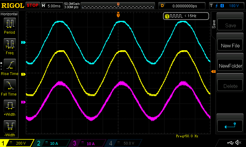 Oscilloscope measured quantities of back-to-back three-phase converter