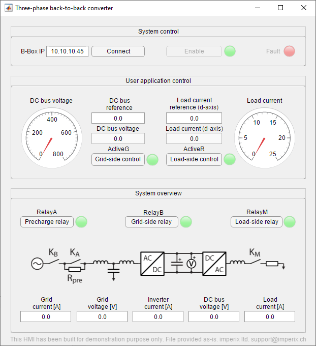 Back-to-back three-phase inverter control GUI
