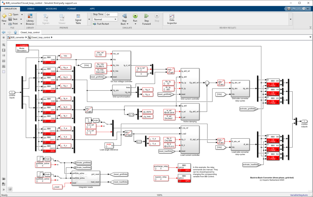 Back-to-back three-phase converter Simulink control model