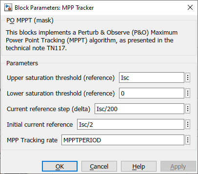 imperix P&O MPPT configuration on Simulink