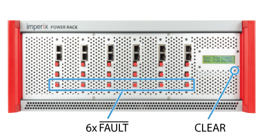 Location of the clear button and fault outputs on a closed rack type C