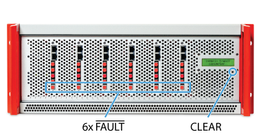 Location of the clear button and fault outputs on a closed rack type D
