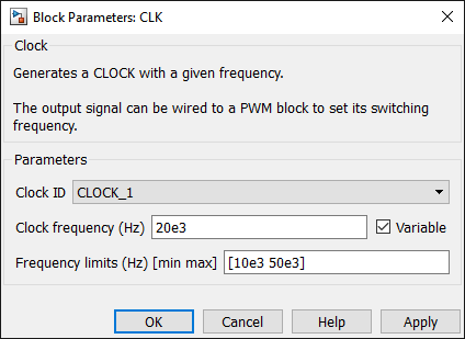 Clock generator Simulink dialog parameters