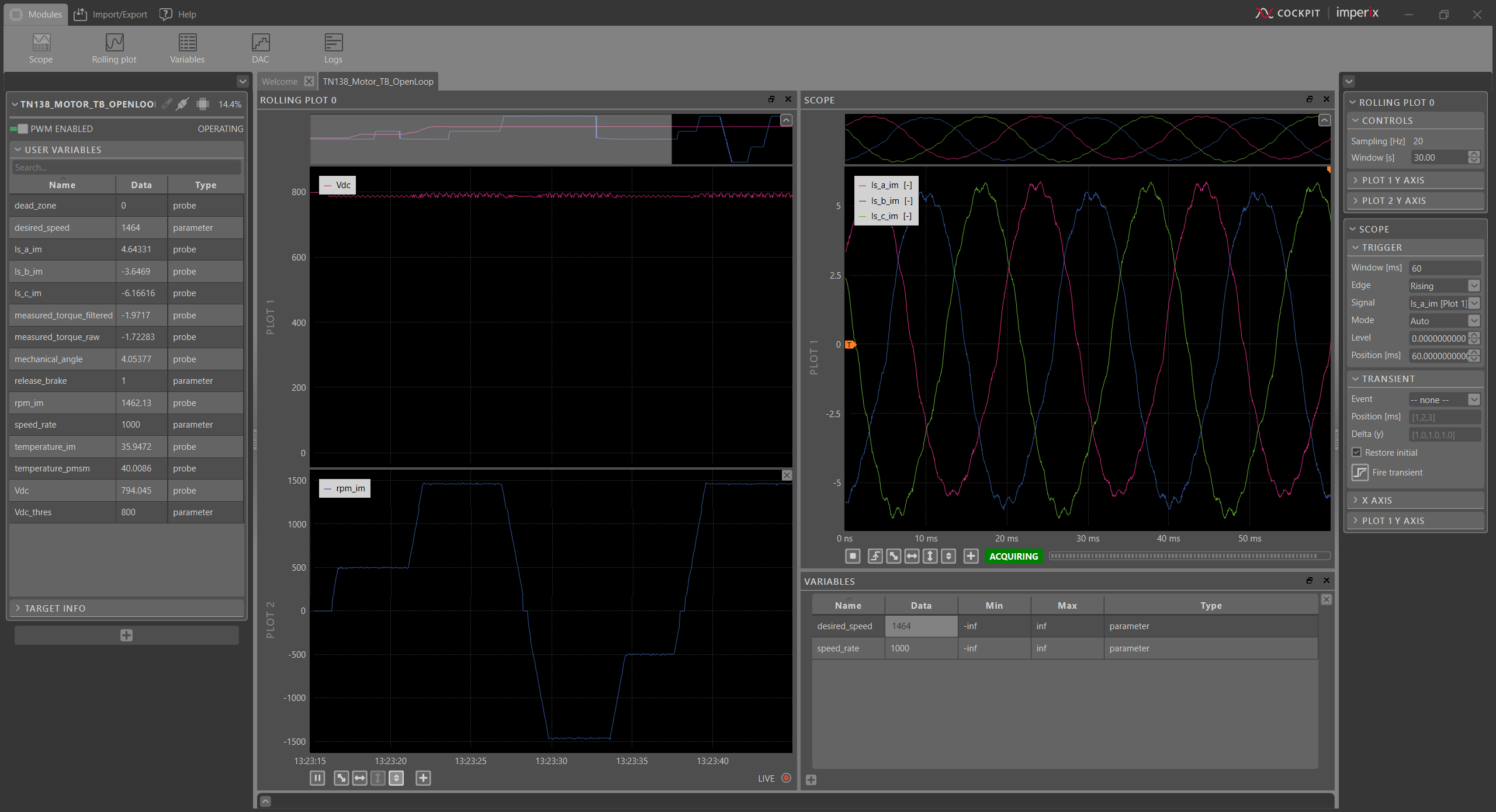 Screenshot of Cockpit while running the no-load test.