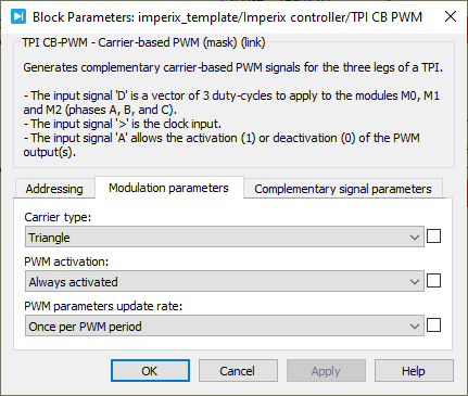 PLECS mask CB PWM helper block - Modulation parameters