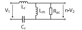 Figure 2: Schematic of the resonant tank of the LLC converter, after referring the load across the transformer