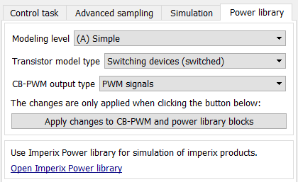 Power library Simulink global config button