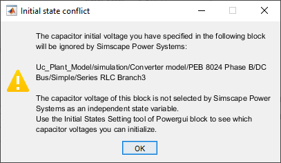 Simulink initial state conflict warning