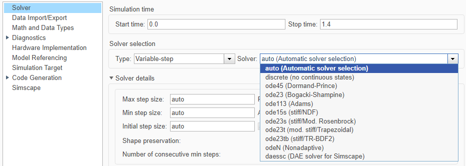 Simulink global solver options
