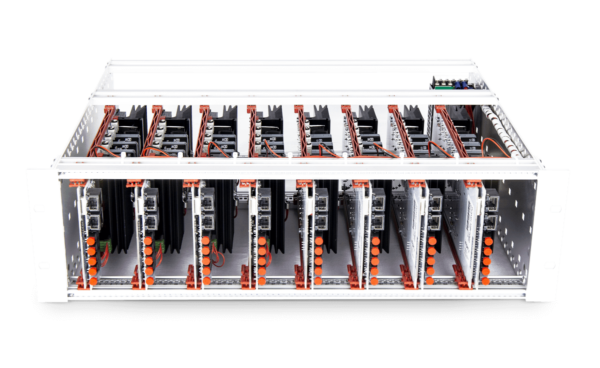 Open rack-mountable frame with 8 PEH modules.